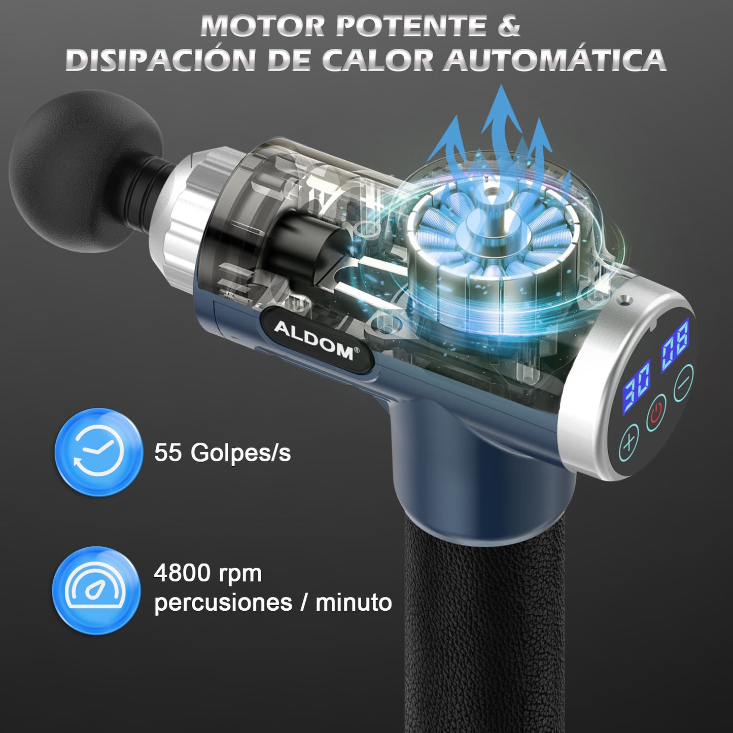 Pistola Massaggio Muscolare, ALDOM Pistola Massaggiante Muscolo Profondo Tessuto 30 Velocità Pistola Massaggiatore 48000 RPM Portatile Massage Gun per Muscoli con 8 Testine e Ricarica USB-C