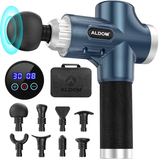 ALDOM Massage Gun Deep Tissue 30 Adjustable Speeds 8 Massage Heads,Large Capacity&USB-C Rechargeable 4800rpm Powerful Handheld Muscle Massager for Muscle Pain Relief Relaxation-LCD Display
