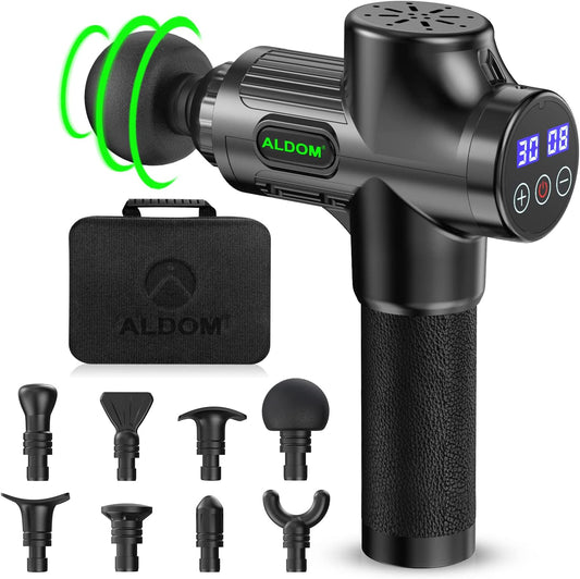 Massage Gun, ALDOM Massage Gun Deep Tissue 30 Speeds Handheld Muscle Massage Gun Deep Tissue Muscle Massager Percussion Massager with 8 Heads Powerful Muscle Gun for Athletes, Back Neck Massager, Max 4800RMP USB C Charging