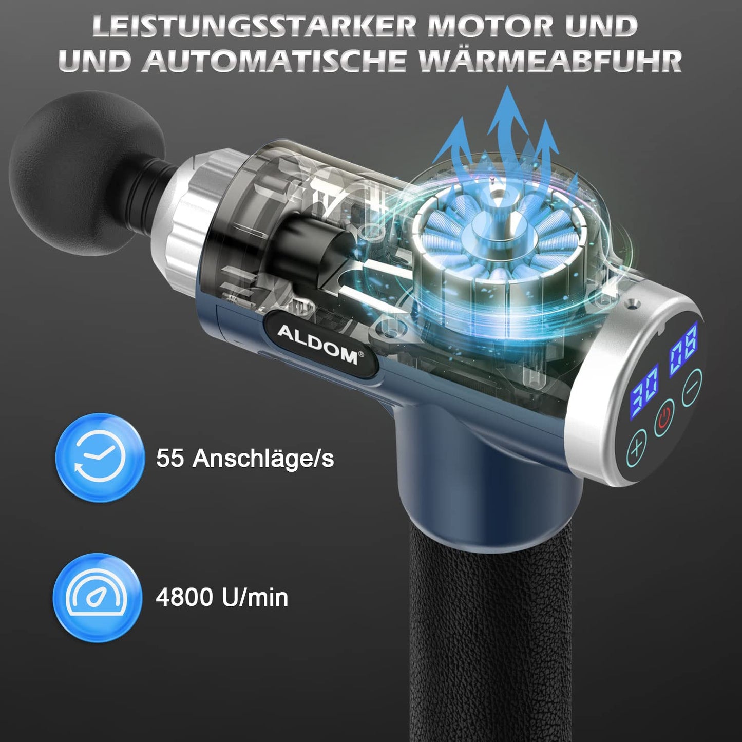 Massagepistole Massagegerät ALDOM Massage Gun für Nacken Schulter Rücken Massage pistole mit 8 Massageköpfen und 30 einstellbaren Geschwindigkeiten Massage pistole Elektrisch Massagegerät