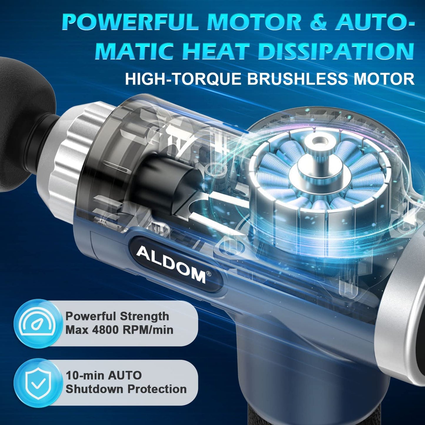ALDOM Massage Gun Deep Tissue 30 Adjustable Speeds 8 Massage Heads,Large Capacity&USB-C Rechargeable 4800rpm Powerful Handheld Muscle Massager for Muscle Pain Relief Relaxation-LCD Display