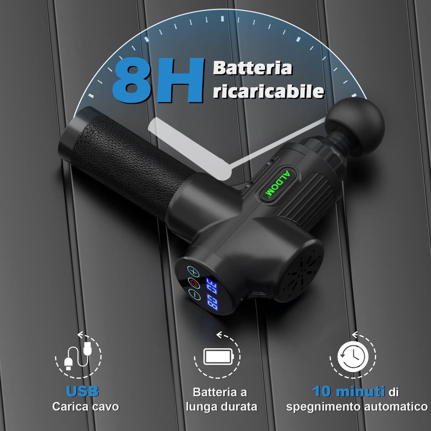 Pistola Massaggio Muscolare, ALDOM Pistola Massaggiante Muscolo Profondo Tessuto 8 Testine Massaggianti, 30 Velocità 4800RPM Pistola Massaggiante Professionale Elettrico Massaggio Muscolare Profondo