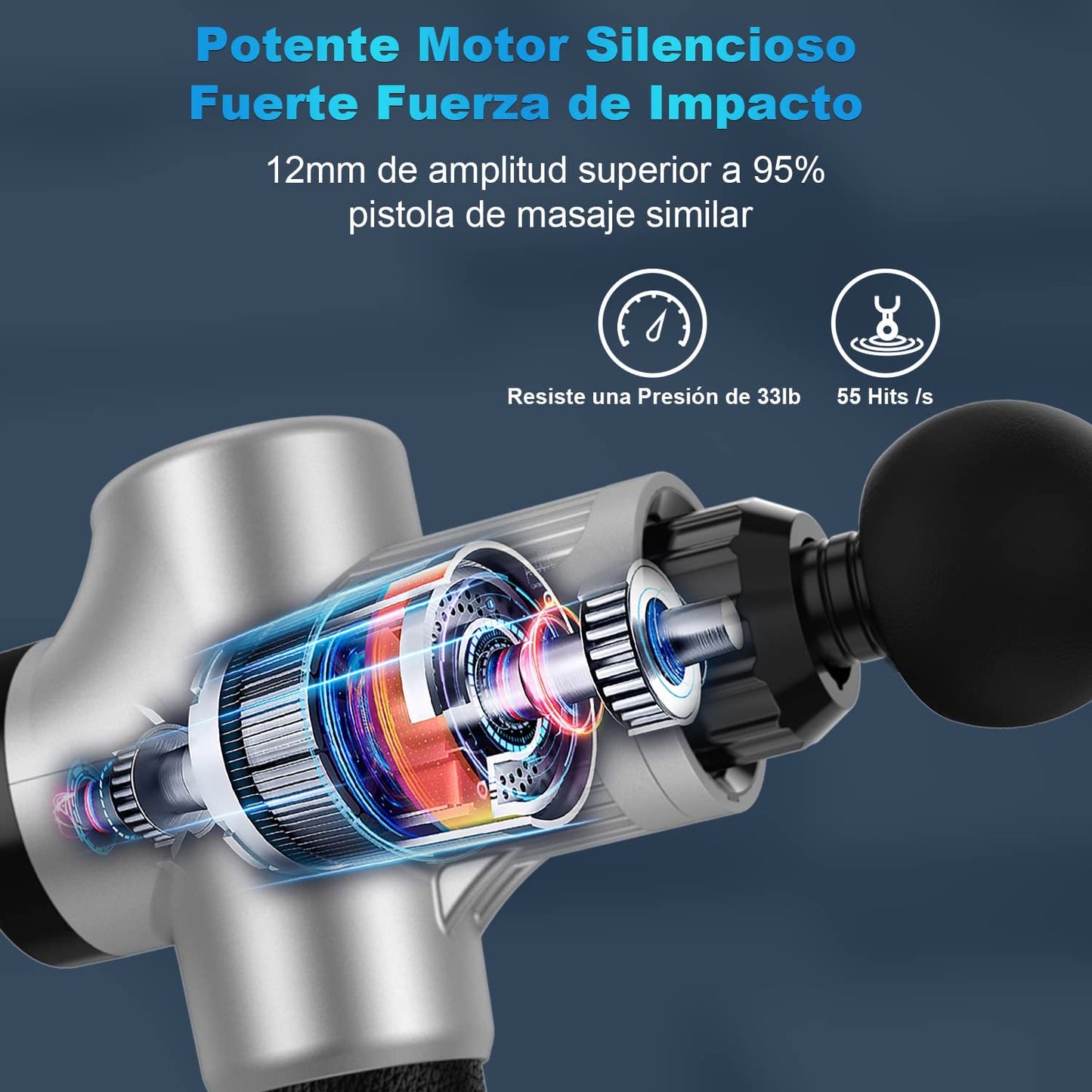 Pistola Massaggio Muscolare,HOPOSO Pistola Massaggiante Profondo Tessuto,8 Testine di Massaggio 4800RPM Silenziosa Massaggiatore Elettrico Portatile per Alleviare Il Dolore Muscolare Ricarica USB-C