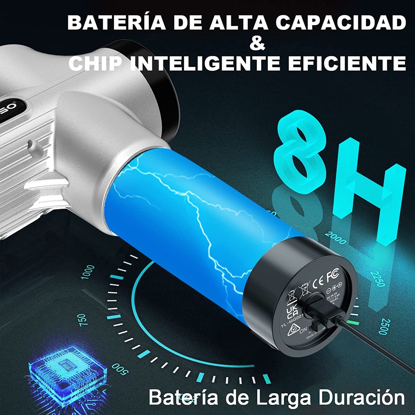Pistola de Masaje Muscular, Eléctrica Masajeador de Músculos de Tejido Profundo Hasta 4800 RMP, 30 Velocidades, 8 Cabezales de Masaje, Pantalla LCD Táctil, Carga Tipo-C