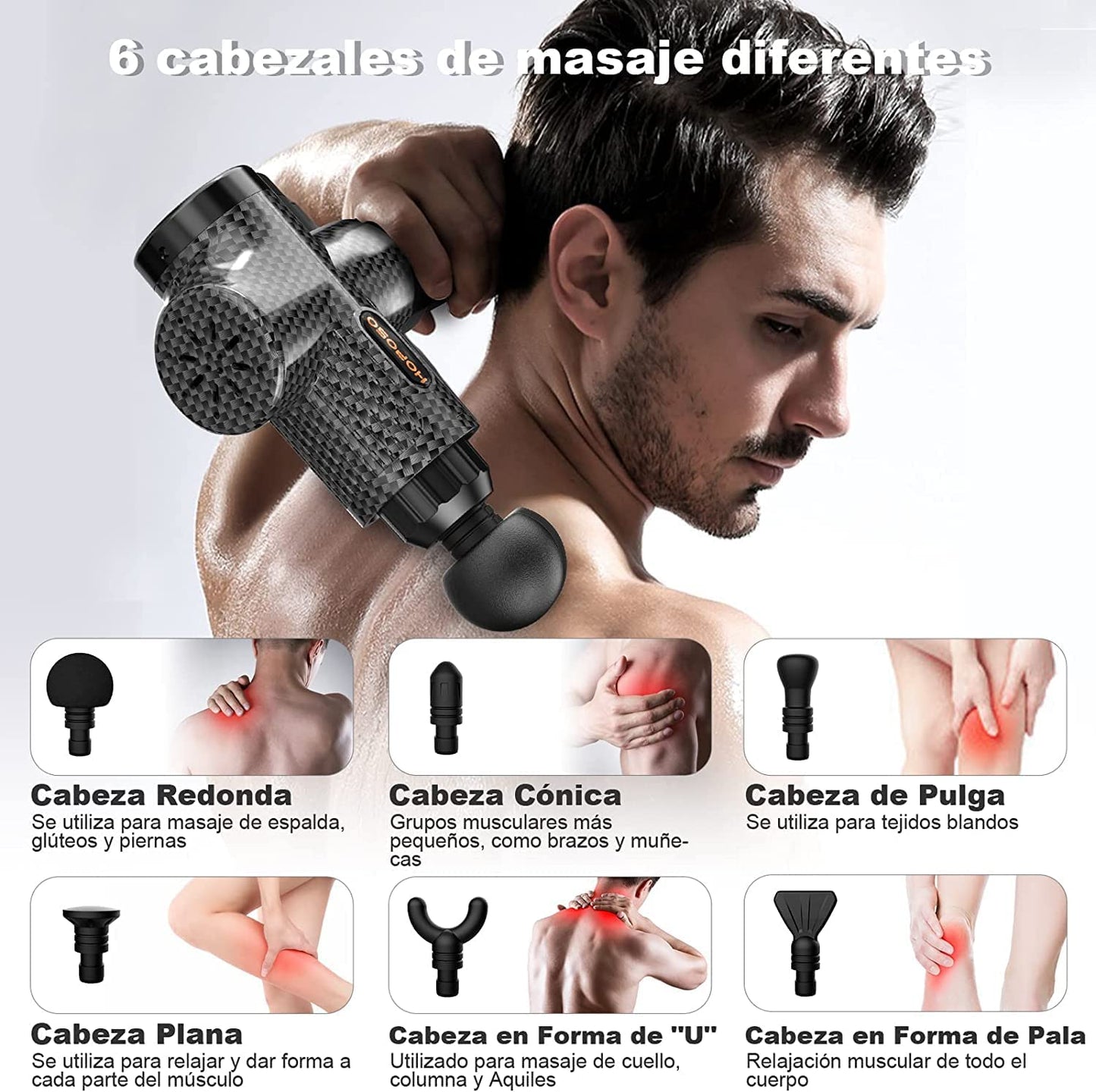 Pistola de Masaje Muscular, Eléctrica Masajeador de Músculos de Tejido Profundo Hasta 4800 RPM, 30 Velocidades, 8 Cabezales de Masaje, Pantalla LCD Táctil, Carga Tipo-C(Negro Carbón)