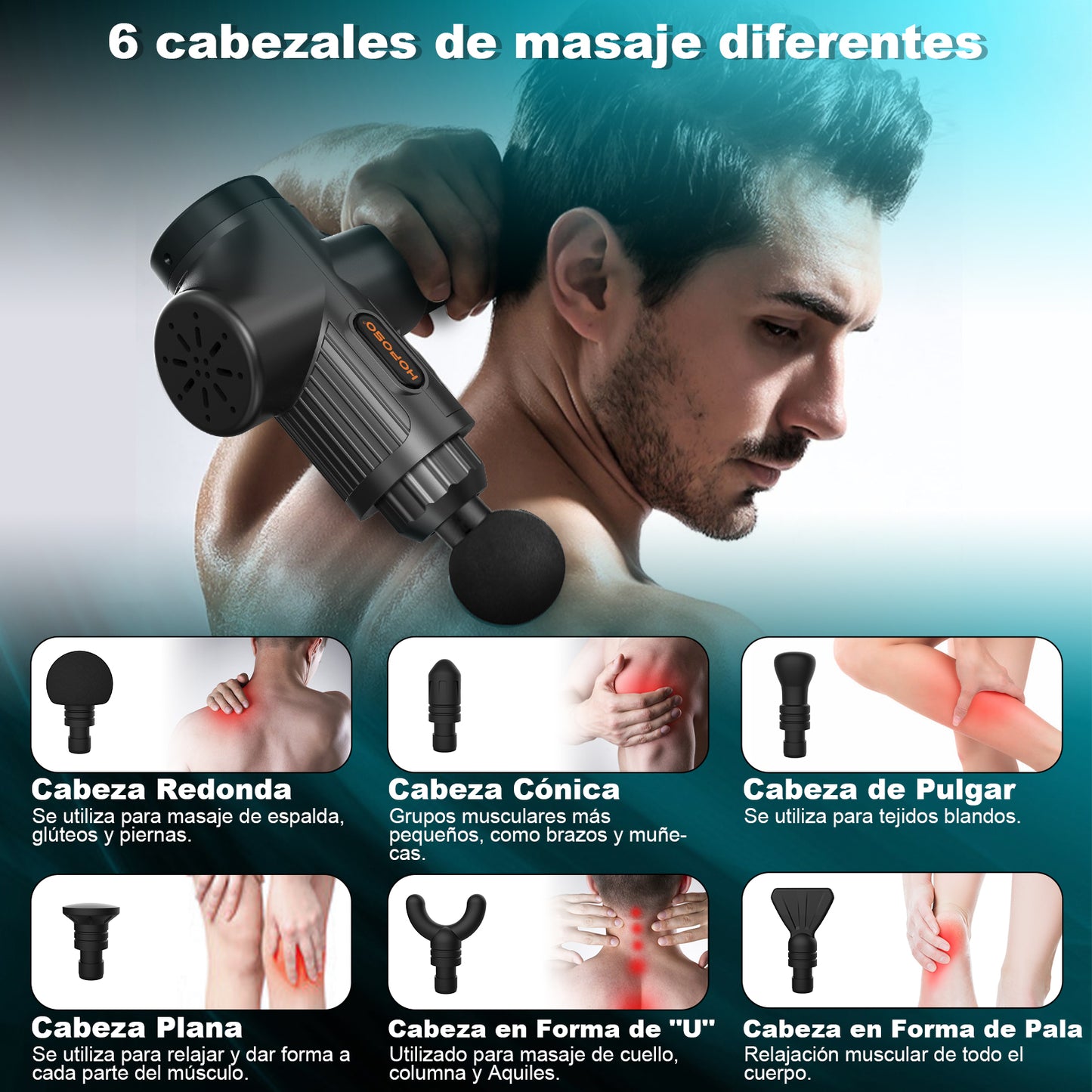 Pistola de Masaje Muscular, Eléctrica Masajeador de Músculos de Tejido Profundo Hasta 4800 RPM, 30 Velocidades, 8 Cabezales de Masaje, Pantalla LCD Táctil, Carga Tipo-C(Negro)