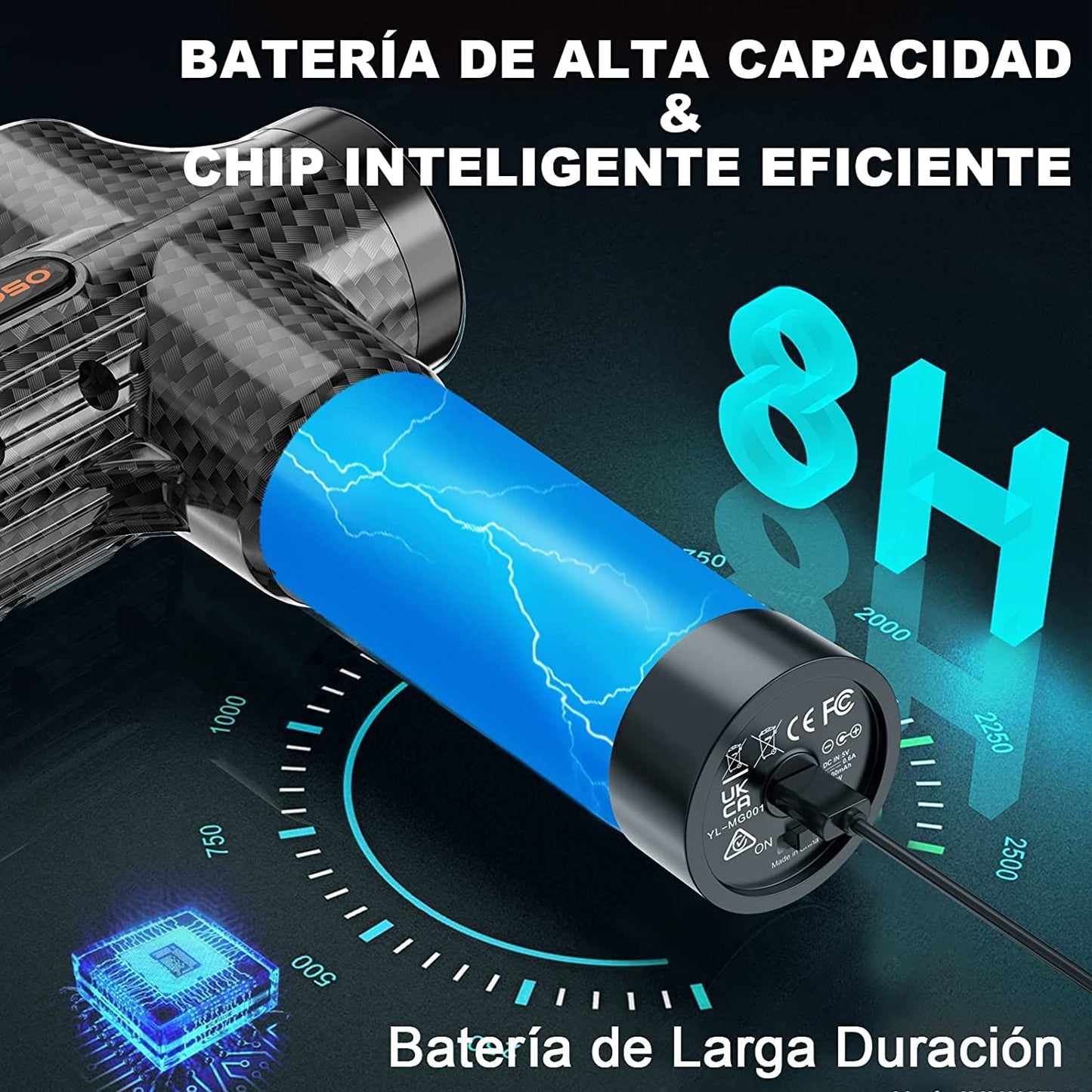 Pistola de Masaje Muscular, Eléctrica Masajeador de Músculos de Tejido Profundo Hasta 4800 RPM, 30 Velocidades, 8 Cabezales de Masaje, Pantalla LCD Táctil, Carga Tipo-C(Negro Carbón)
