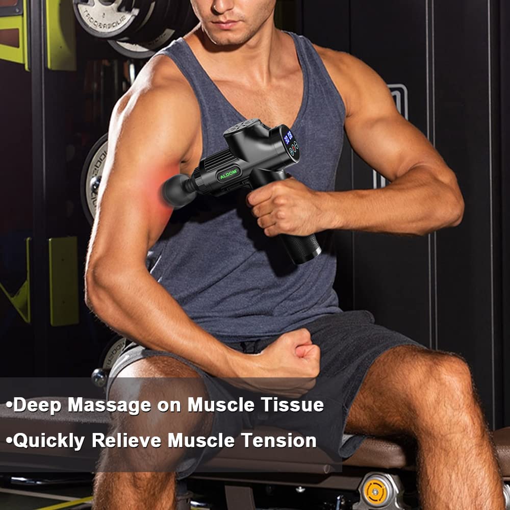 Pistolet de Massage Musculaire ALDOM Appareil de Massage Masseur de Muscle Profond Avec 30 Niveaux Réglables 6 Têtes de Massage et l'Écran LCD Soulager Douleurs et Raideurs Visiter la boutique ALDOM
