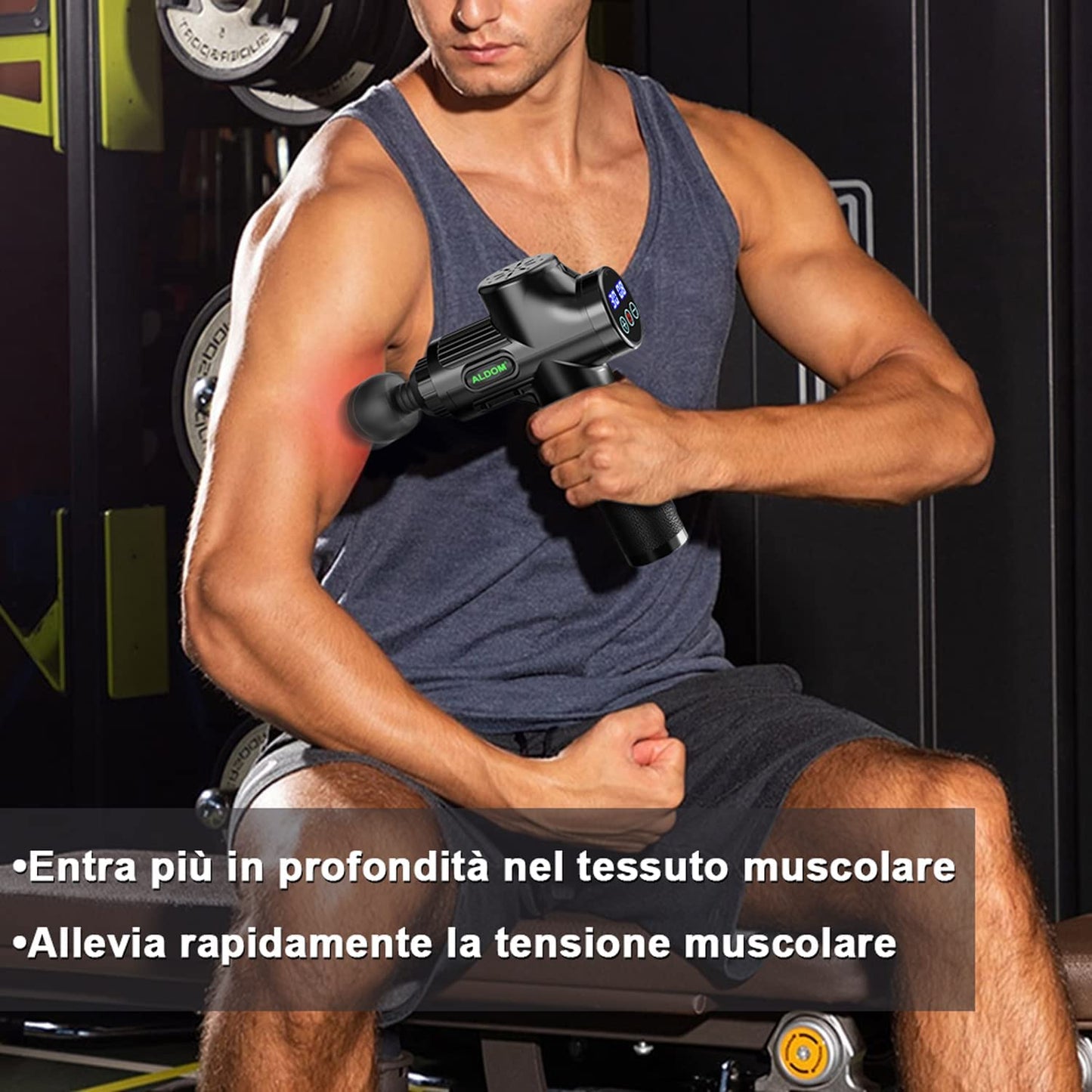 Pistola Massaggio Muscolare, ALDOM Pistola Massaggiante Muscolo Profondo Tessuto 8 Testine Massaggianti, 30 Velocità 4800RPM Pistola Massaggiante Professionale Elettrico Massaggio Muscolare Profondo