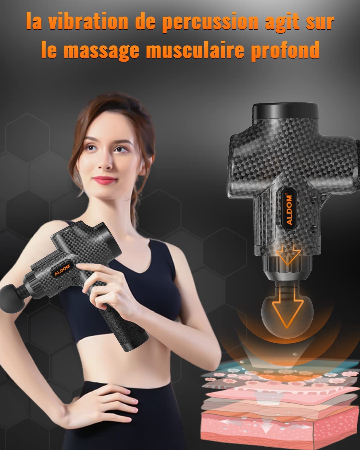 Pistolet de Massage Musculaire ALDOM Appareil de Massage Masseur de Muscle Profonds avec 30 Niveaux Réglables, 6 Têtes de Massage et l'Écran LCD Pour Soulager Douleurs et Raideurs Musculaires