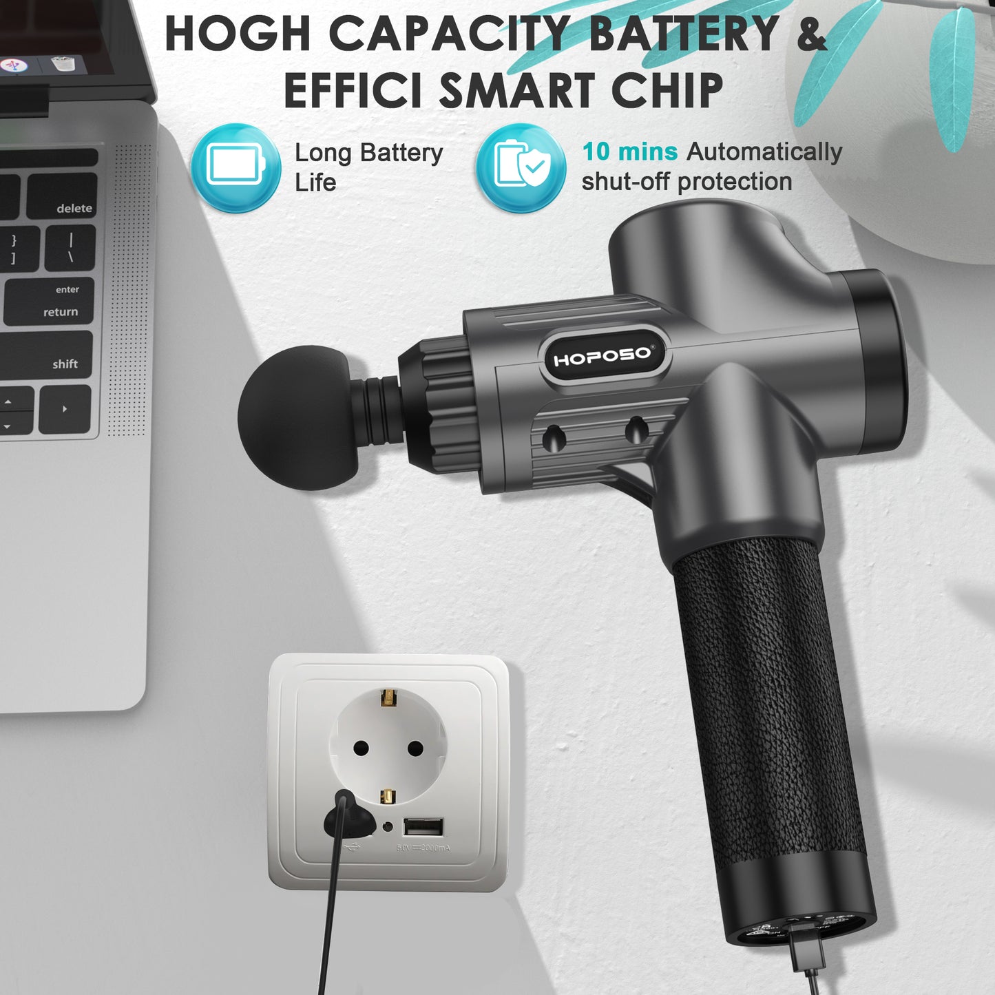 Pistolet de Massage Musculaire, HOPOSO Massage Gun Masseur de Muscle Profonds Avec 30 Vitesses et 8 Têtes de Massage, Massage Gun de Muscle Profonds Chargement USB-C pour Soulagement de la Douleur