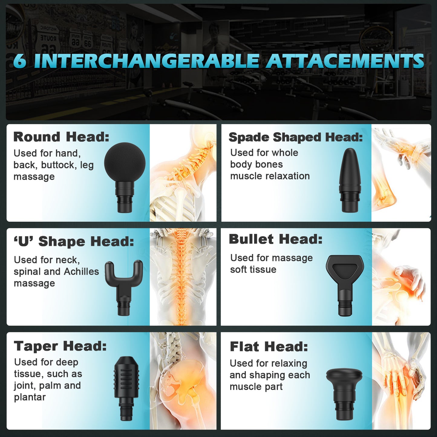 Pistola Massaggio Muscolare, 20 Velocità Pistola Massaggiante Professionale, Potente e Ergonomica, Massaggio Muscolare Profondo,Silenziosa Massaggiatore Elettrico, 6 Testine