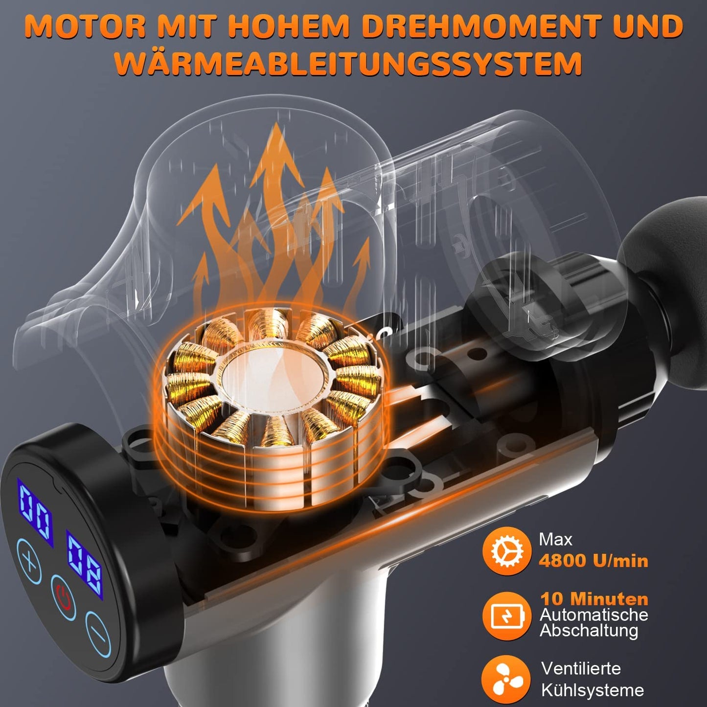 Massagepistole, Massagepistole Massagegerät bis zu 4800U/min Massage Pistole, Muskel Massage Gun Muskelmassagegerät mit LCD-Anzeige Tiefenmassag mit 6 Massageköpfen
