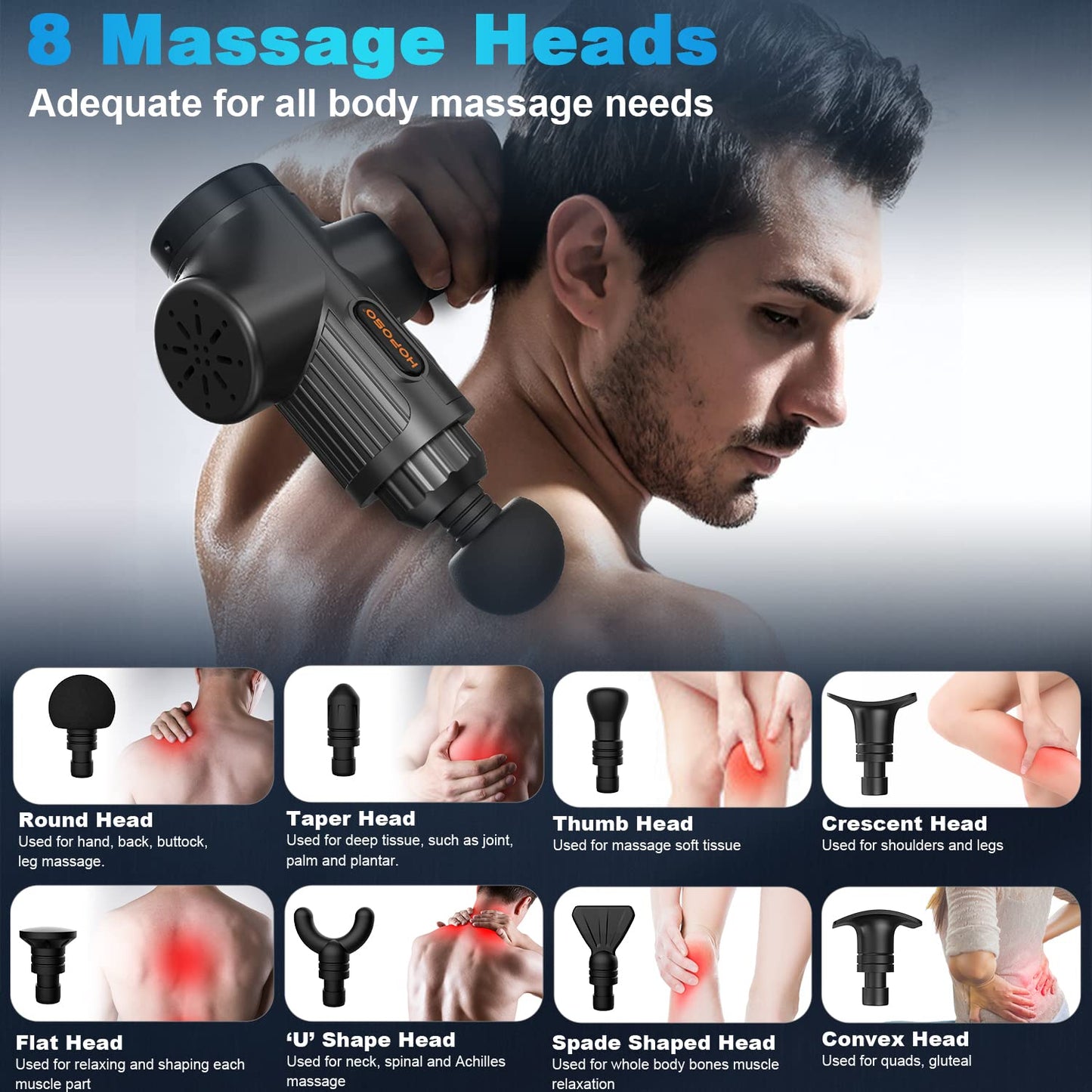Muscle Massage Gun, HOPOSO Professiona Massage Gun Deep Tissue, 4800rpm Percussion Deep Tissue Massager, Powerful 30 Speeds Electric Massager with 8 Heads for Sports Body Recovery, Gifts for men women