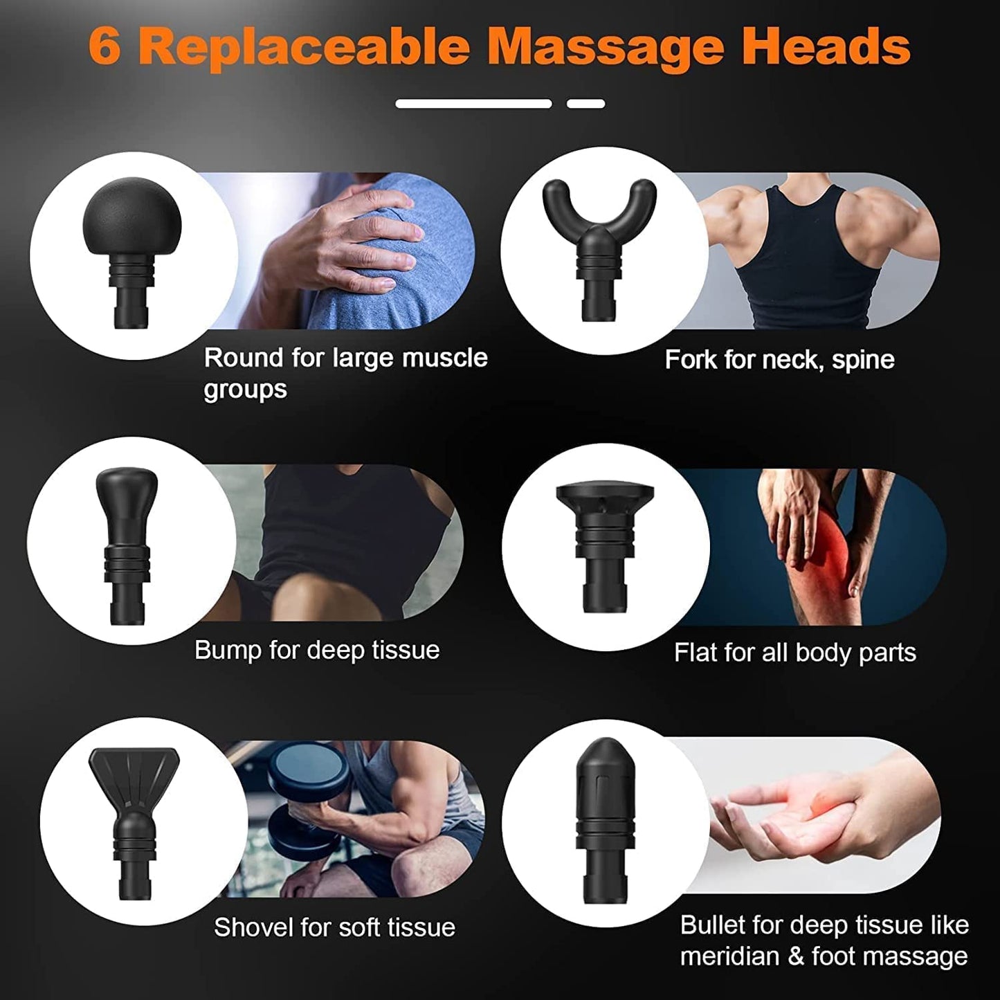 Massagepistole, Massagepistole Massagegerät bis zu 4800U/min, Professionelles Massage Pistole mit 6 MassageKöpfe, Muskel Massagegerät mit USB C Ladeanschluss zur Linderung von Muskelschmerzen