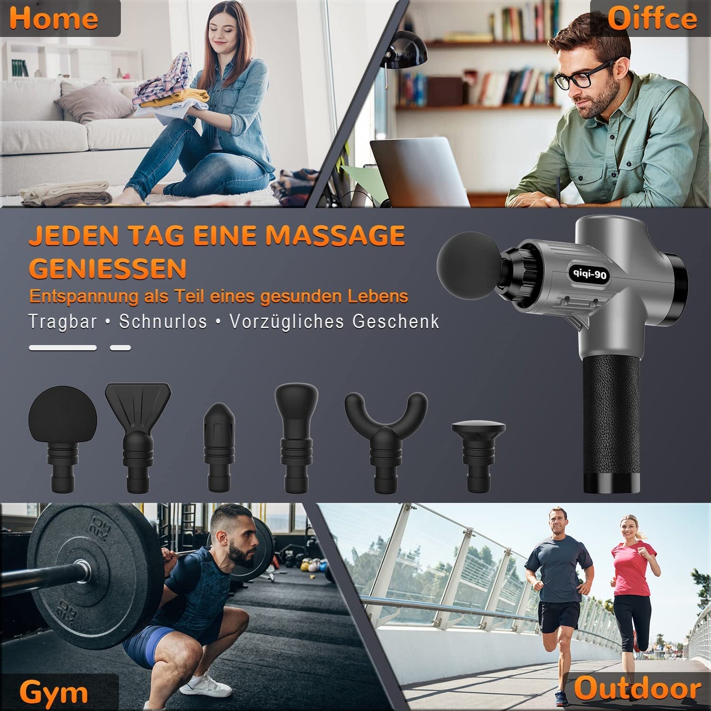 Massagepistole, Professionelles Massage Gun Massagegerät bis zu 4800U/min, 30 Geschwindigkeiten Massage Pistole Muskel Massagegerät mit 6 MassageKöpfe Masagegäret Pistole für Nacken Schulter Rücken