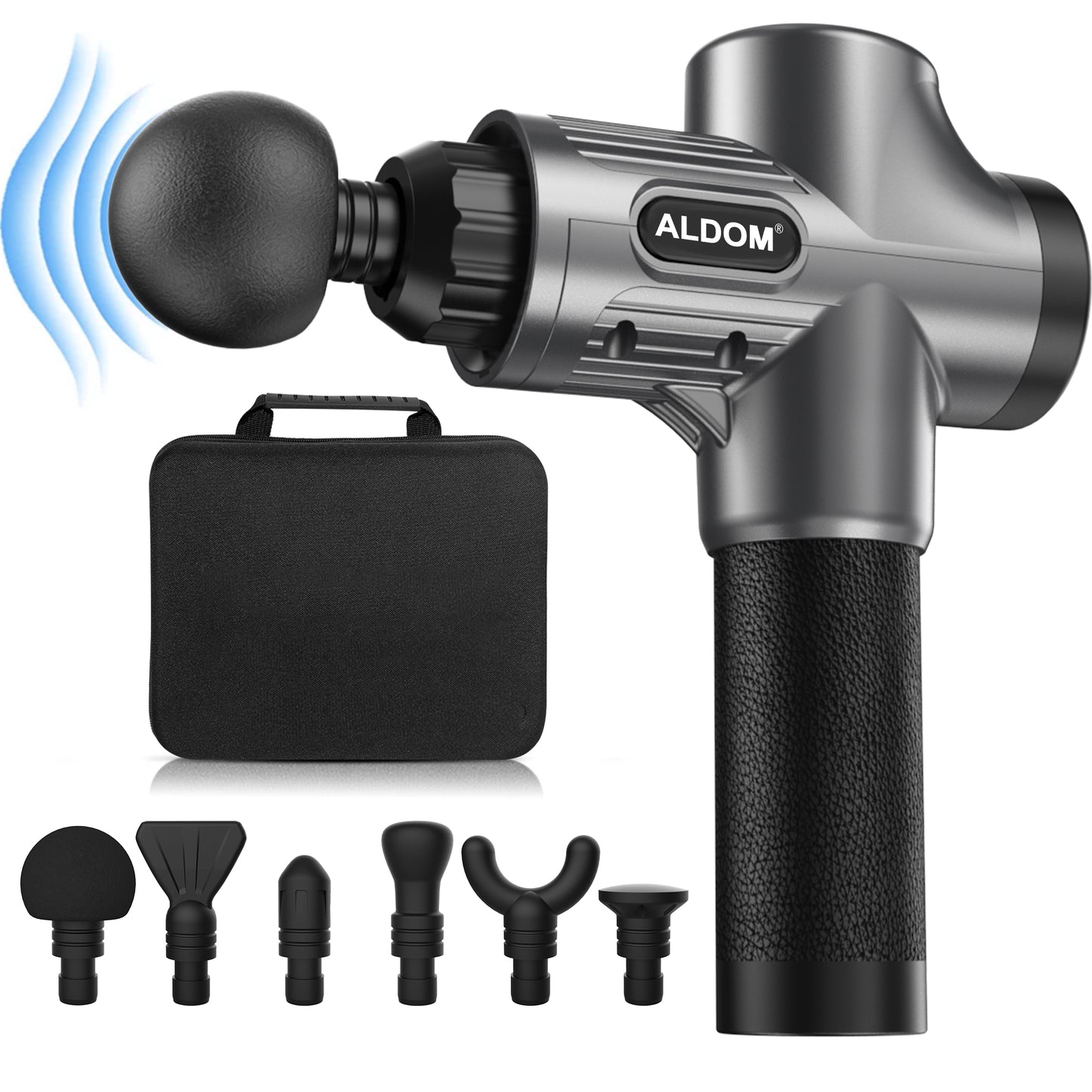 ALDOM Pistola de Masaje Muscular, Pistola Masaje Masajeadora Muscular de Tejido Profundo 30 Niveles Ajustables, Masajeador Eléctrico de Músculos Carga Tipo-C y 6 Cabezales Massage Gun