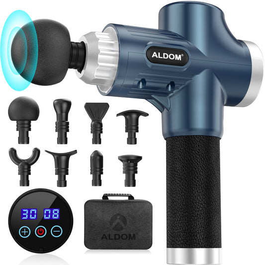 Pistola Massaggio Muscolare, ALDOM Pistola Massaggiante Muscolo Profondo Tessuto 30 Velocità Pistola Massaggiatore 48000 RPM Portatile Massage Gun per Muscoli con 8 Testine e Ricarica USB-C