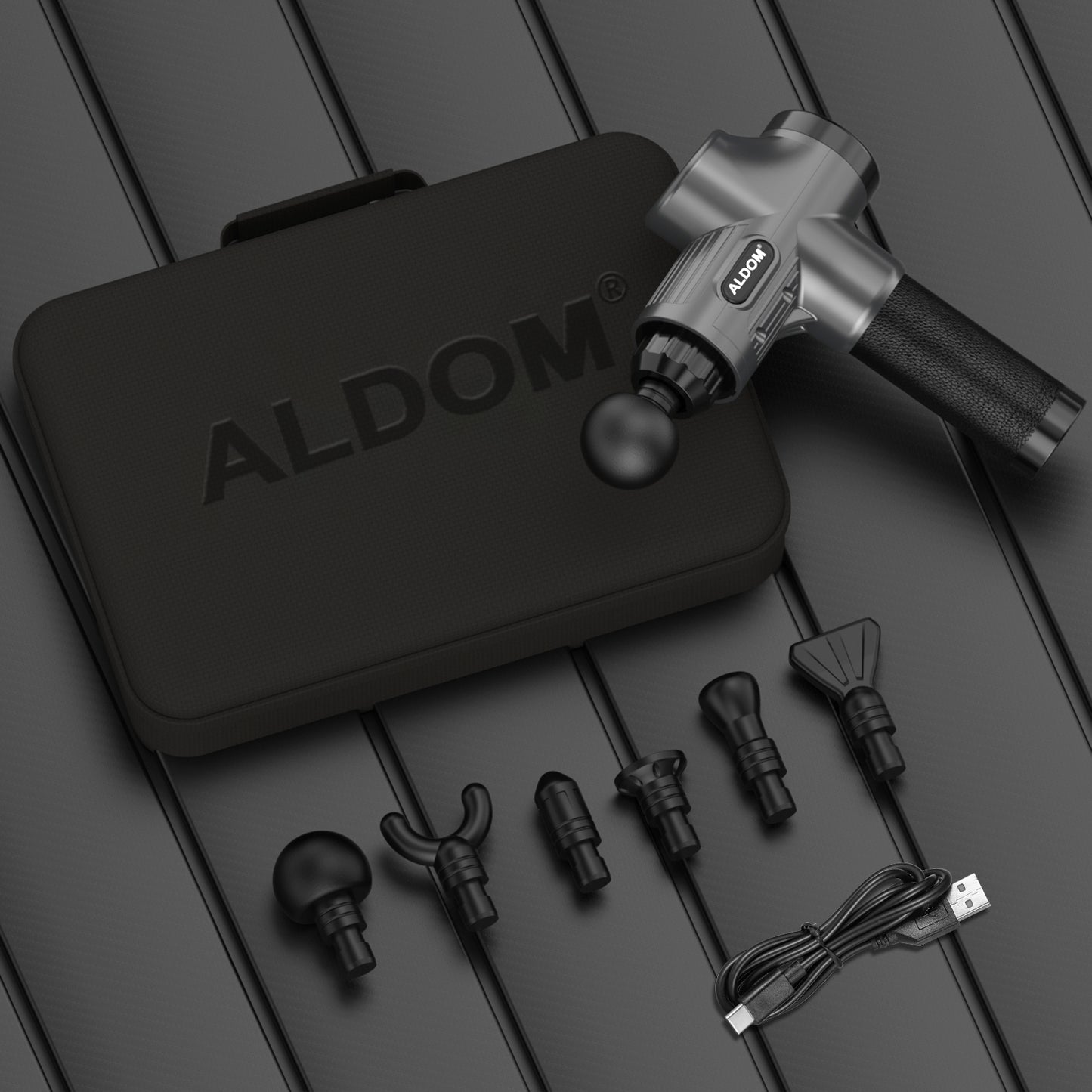 ALDOM Pistola de Masaje Muscular, Pistola Masaje Masajeadora Muscular de Tejido Profundo 30 Niveles Ajustables, Masajeador Eléctrico de Músculos Carga Tipo-C y 6 Cabezales Massage Gun