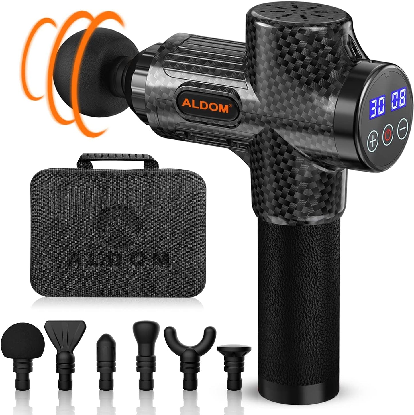 Pistolet de Massage Musculaire ALDOM Appareil de Massage Masseur de Muscle Profonds avec 30 Niveaux Réglables, 6 Têtes de Massage et l'Écran LCD Pour Soulager Douleurs et Raideurs Musculaires