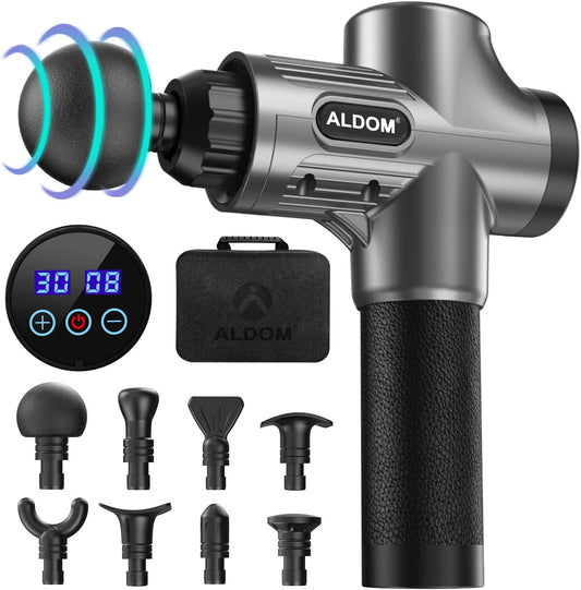Massage Gun, ALDOM Massage Gun Deep Tissue Handheld Muscle Massage Gun 30 Speeds Deep Tissue Muscle Massager Percussion Massager with 8 Heads Powerful Muscle Gun for Athletes, Back Neck Massager