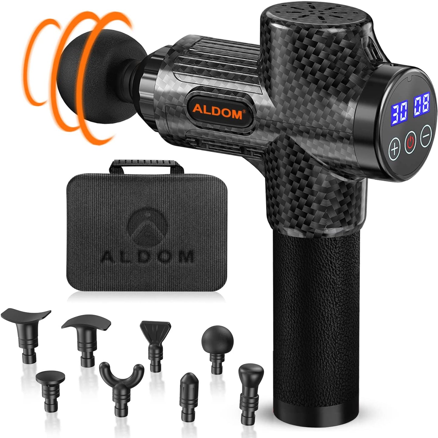 ALDOM Massage Gun Deep Tissue 30 Speeds & 8 Heads Powerful 4800rpm Muscle Gun Massager,USB-C Large Capacity Rechargeable Handheld Massager for Pain Relief Relax(LCD Touch Screen)