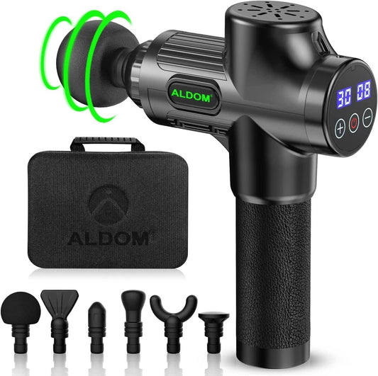 Pistolet de Massage Musculaire ALDOM Appareil de Massage Masseur de Muscle Profond Avec 30 Niveaux Réglables 6 Têtes de Massage et l'Écran LCD Soulager Douleurs et Raideurs Visiter la boutique ALDOM