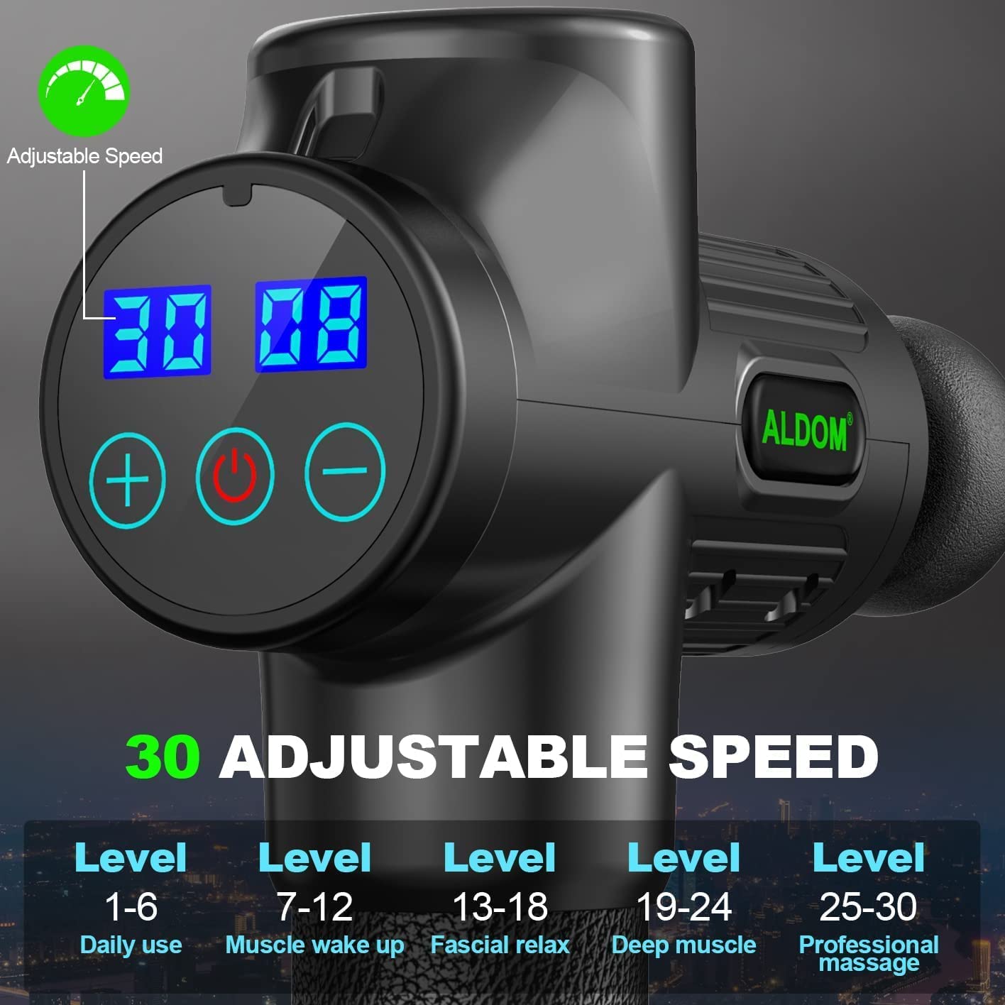 Massage Gun, ALDOM Massage Gun Deep Tissue 30 Speeds Handheld Muscle Massage Gun Deep Tissue Muscle Massager Percussion Massager with 8 Heads Powerful Muscle Gun for Athletes, Back Neck Massager, Max 4800RMP USB C Charging