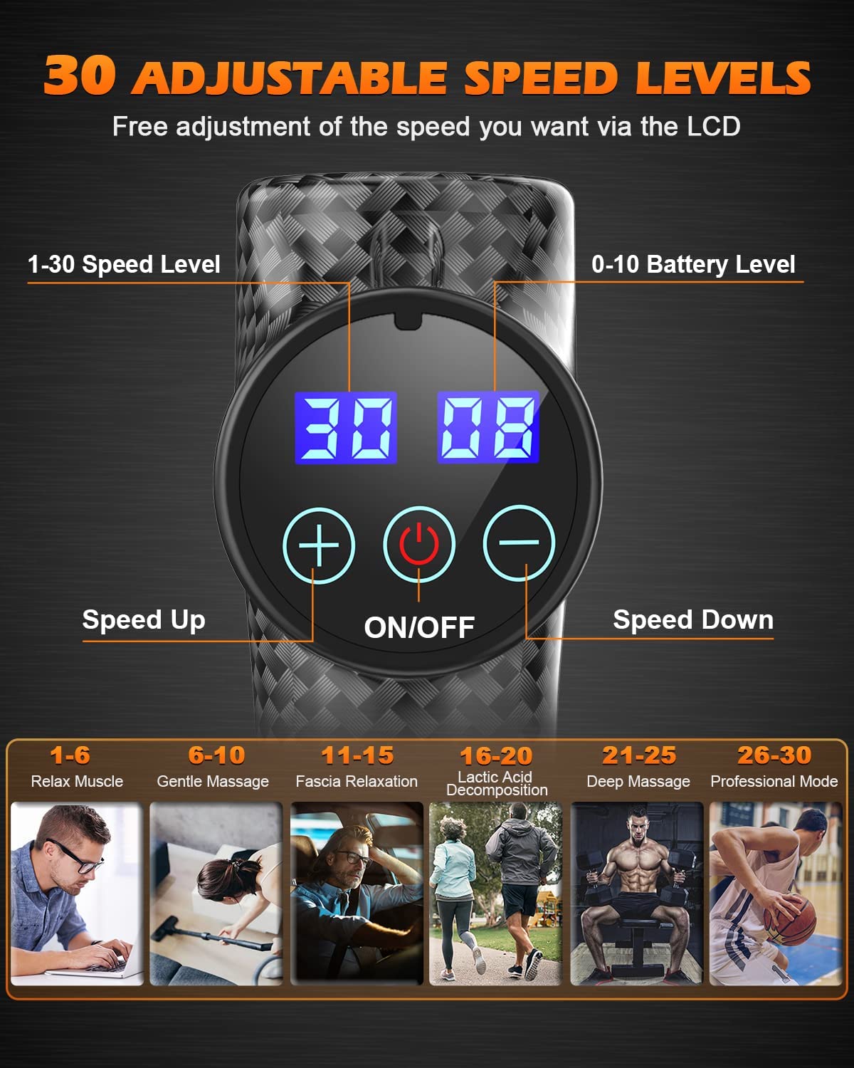 ALDOM Massage Gun Deep Tissue 30 Speeds & 8 Heads Powerful 4800rpm Muscle Gun Massager,USB-C Large Capacity Rechargeable Handheld Massager for Pain Relief Relax(LCD Touch Screen)