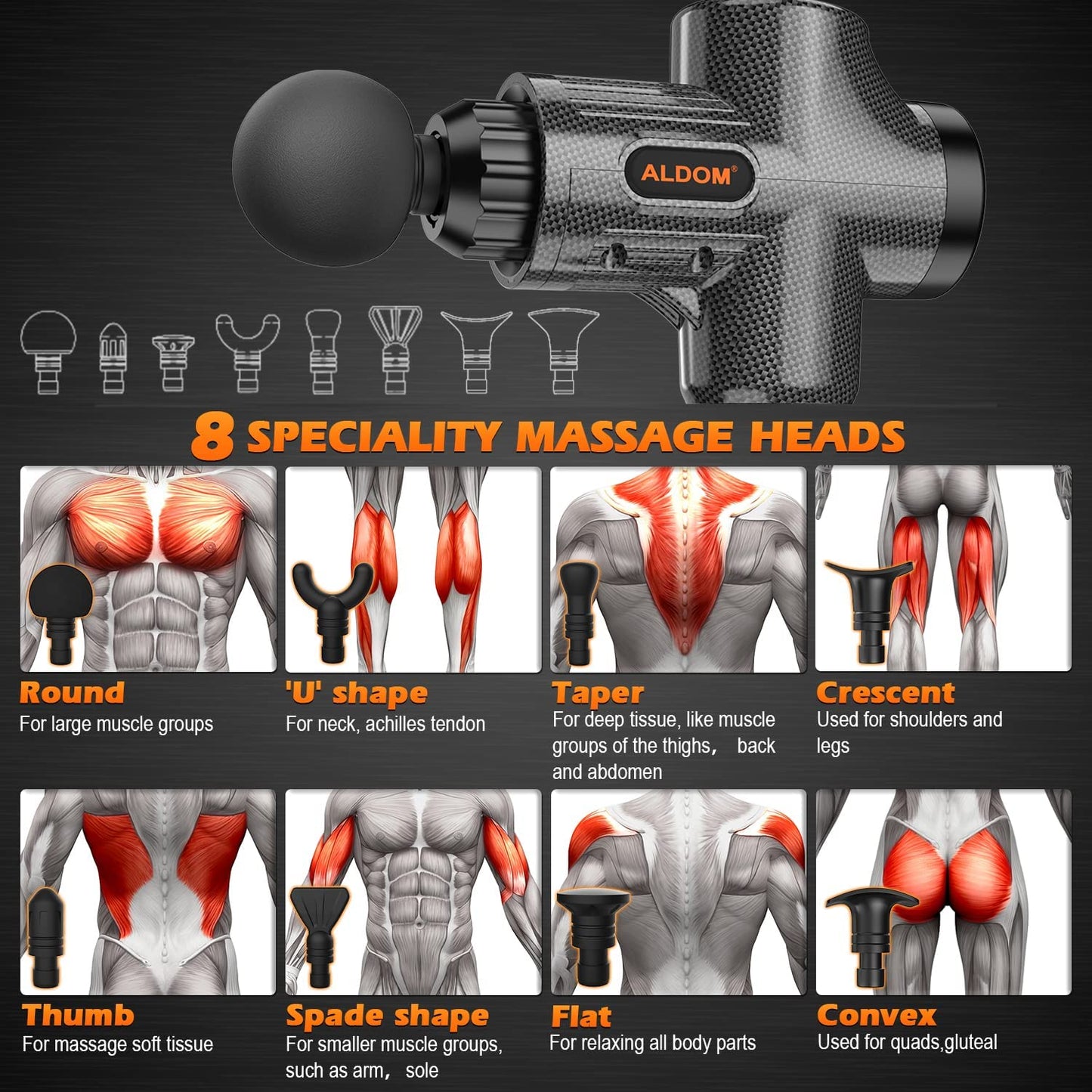 Massage Gun, Deep Tissue Massage Gun Handheld Body Massagers Muscle Massager with 8 Massage Heads 30 Speed Level for Shoulder Leg Back Pain Relief Super Quiet