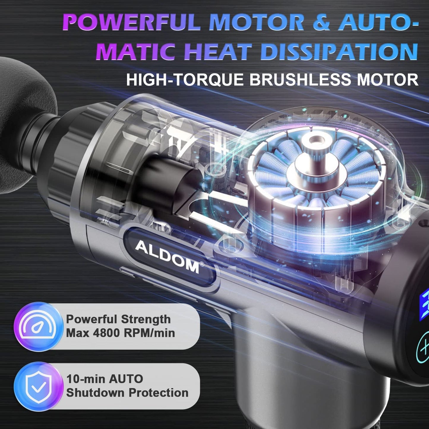 ALDOM Massage Gun Deep Tissue,Large Capacity USB-C Rechargeable Cordless Muscle Gun Massager,30 Adjustable Speeds & 8 Heads,Body Pain Relief and Fast Recovery,for Family(4800rpm,LCD Screen)