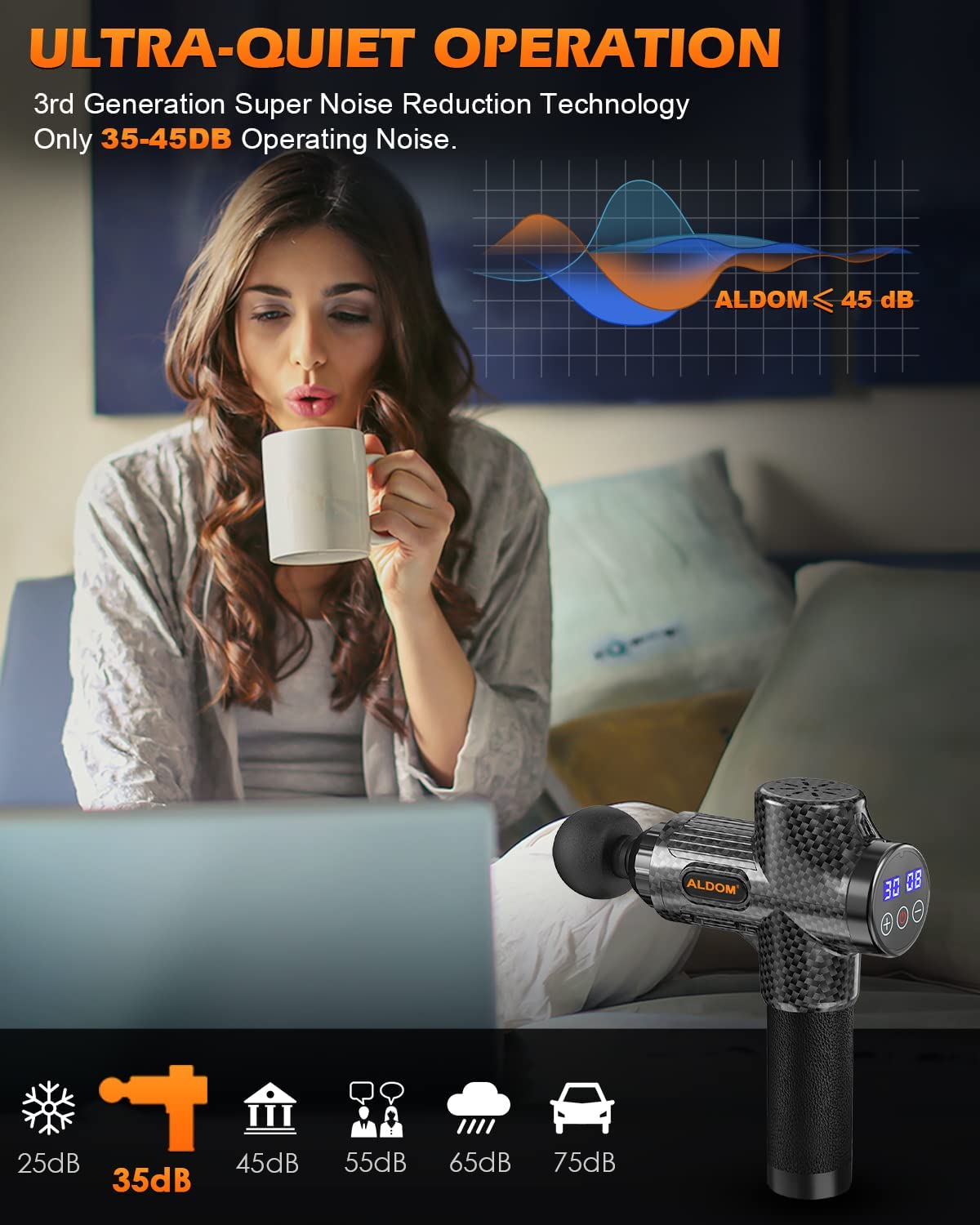 ALDOM Massage Gun Deep Tissue 30 Speeds & 8 Heads Powerful 4800rpm Muscle Gun Massager,USB-C Large Capacity Rechargeable Handheld Massager for Pain Relief Relax(LCD Touch Screen)