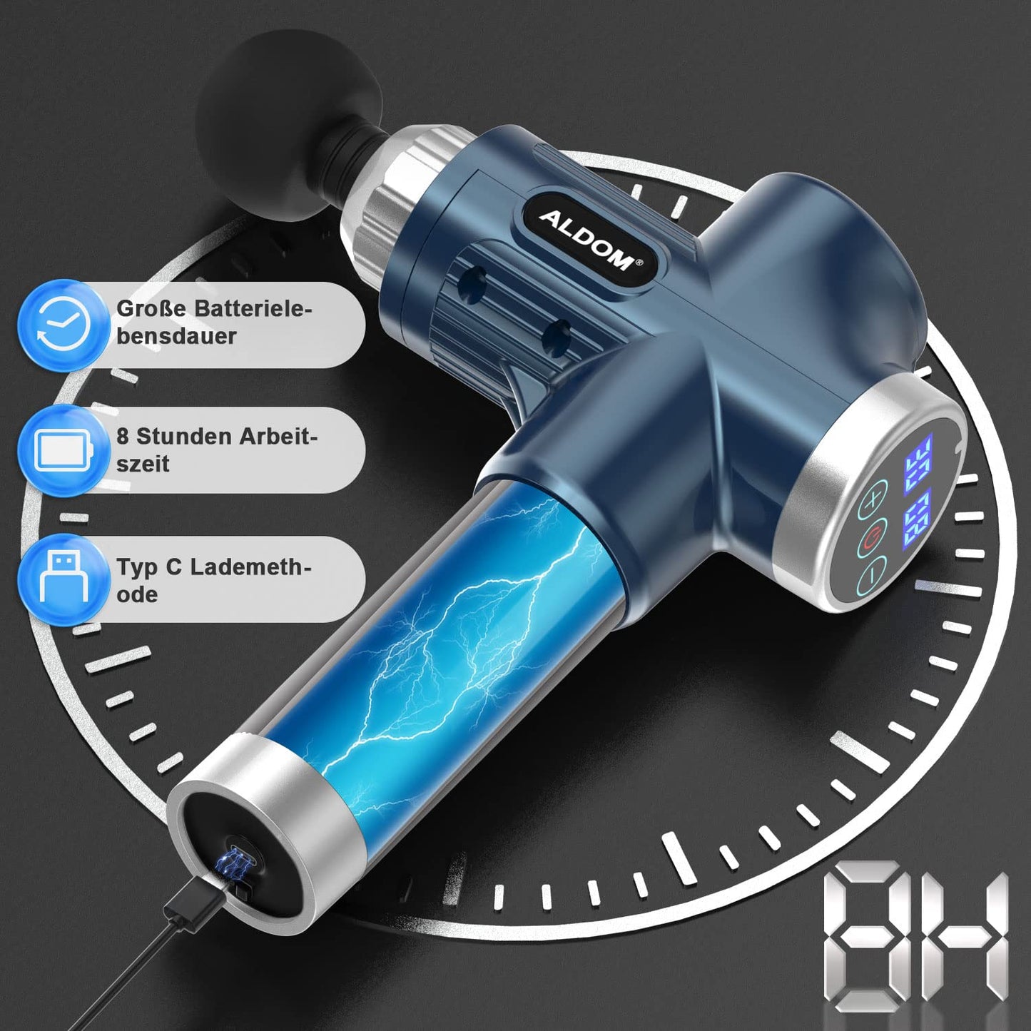 Massagepistole Massagegerät ALDOM Massage Gun für Nacken Schulter Rücken Massage pistole mit 8 Massageköpfen und 30 einstellbaren Geschwindigkeiten Massage pistole Elektrisch Massagegerät