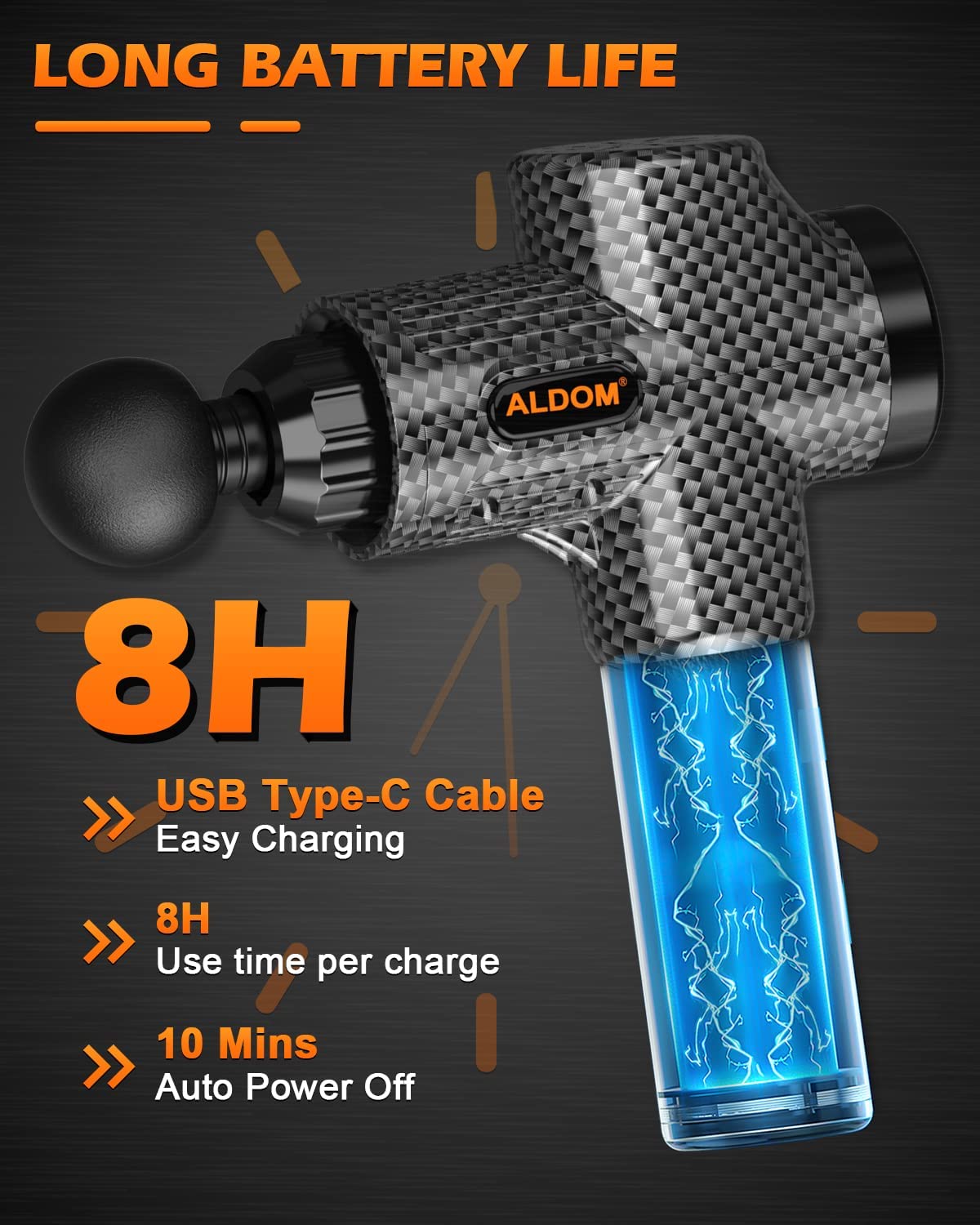 ALDOM Massage Gun Deep Tissue 30 Speeds & 8 Heads Powerful 4800rpm Muscle Gun Massager,USB-C Large Capacity Rechargeable Handheld Massager for Pain Relief Relax(LCD Touch Screen)