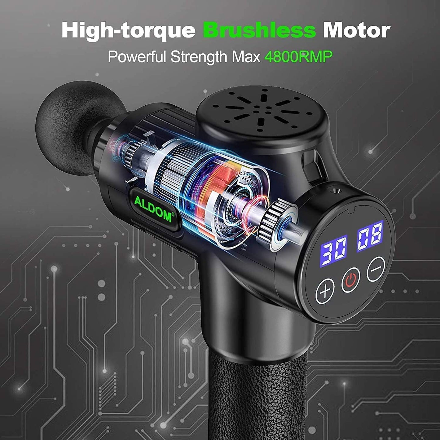 Massage Gun, ALDOM Massage Gun Deep Tissue 30 Speeds Handheld Muscle Massage Gun Deep Tissue Muscle Massager Percussion Massager with 8 Heads Powerful Muscle Gun for Athletes, Back Neck Massager, Max 4800RMP USB C Charging