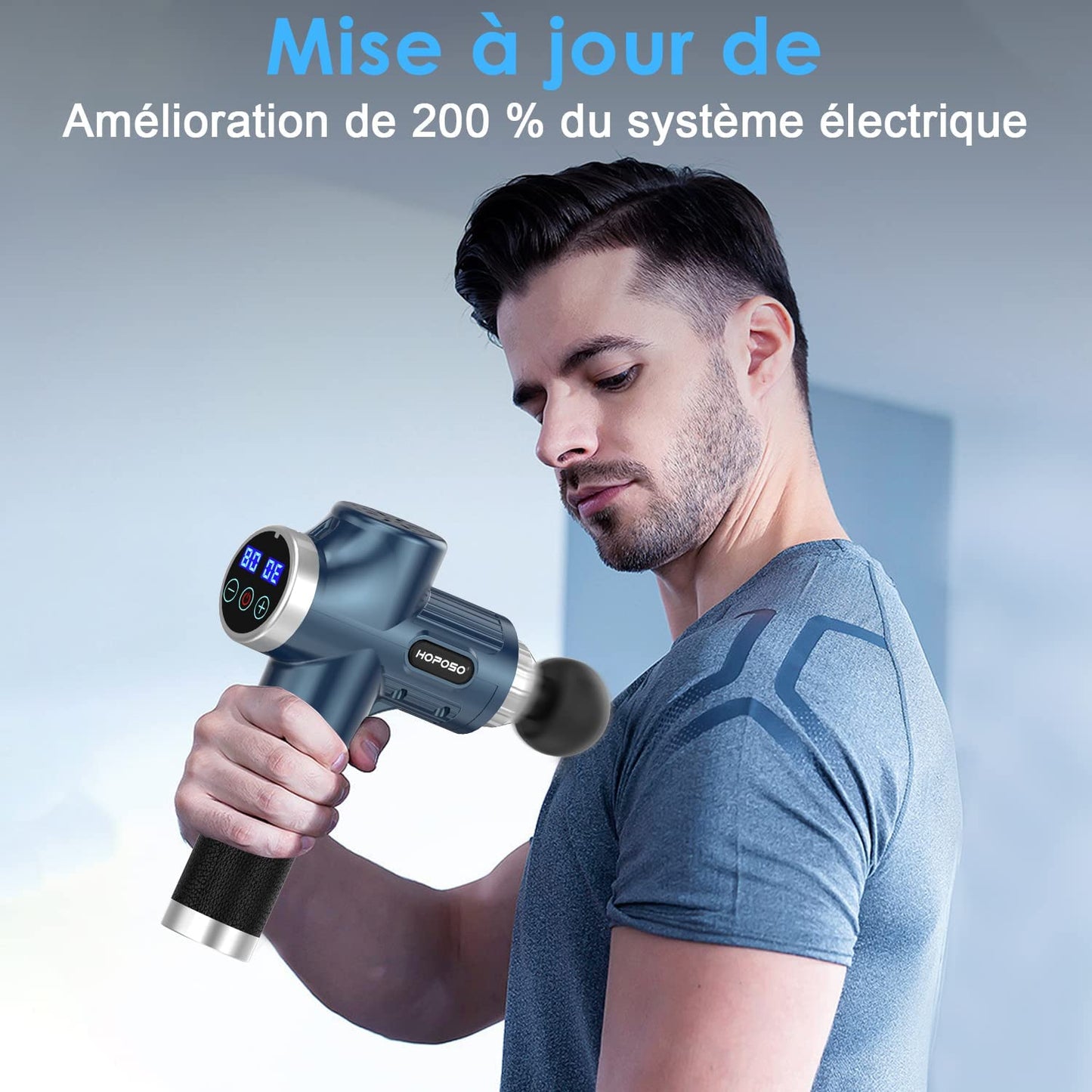Pistola de Masaje Muscular, Eléctrica Masajeador de Músculos de Tejido Profundo con 30 Velocidades, 8 Cabezales de Masaje, Pantalla LCD Táctil, Tipo C Massage Gun(Azul)