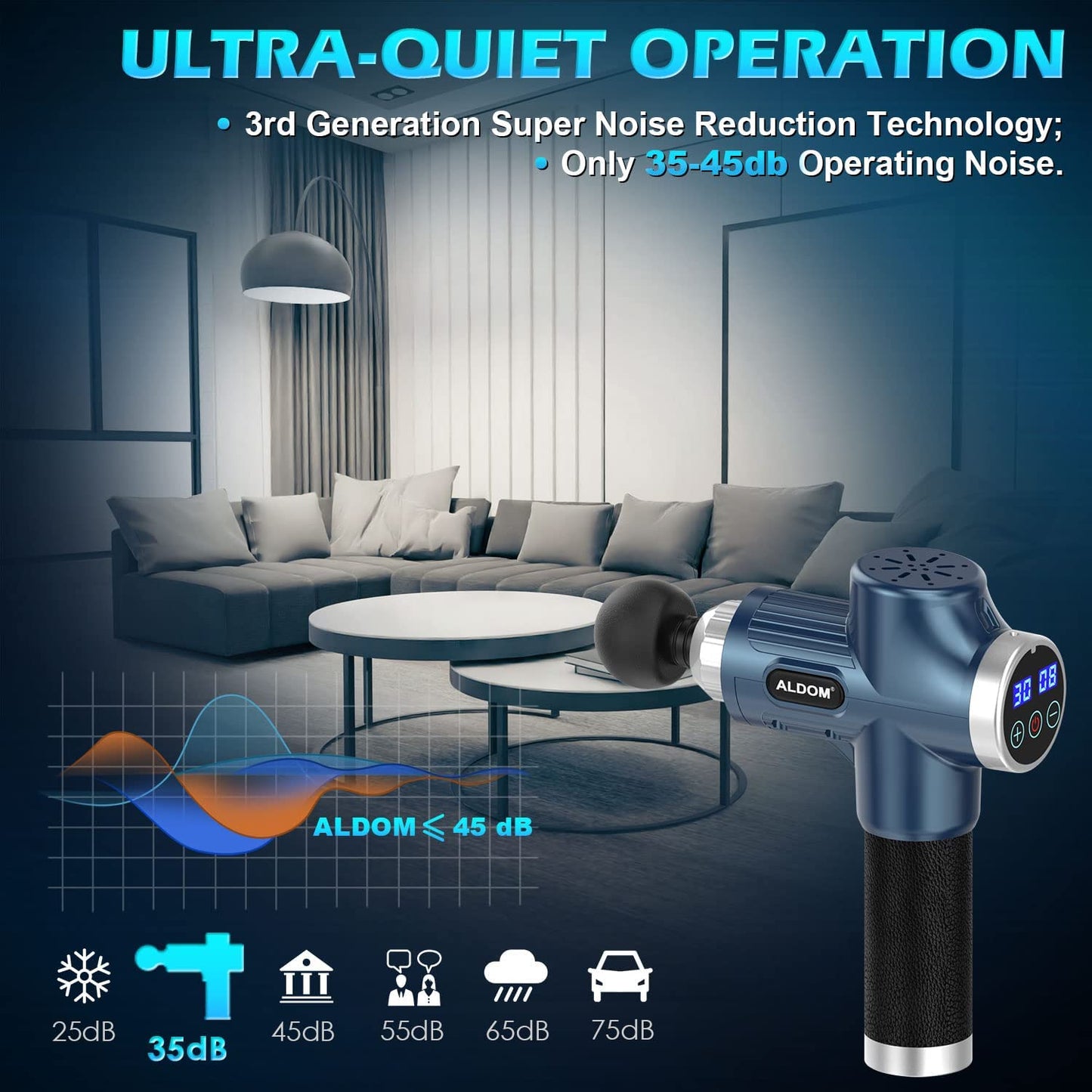 ALDOM Massage Gun Deep Tissue 30 Adjustable Speeds 8 Massage Heads,Large Capacity&USB-C Rechargeable 4800rpm Powerful Handheld Muscle Massager for Muscle Pain Relief Relaxation-LCD Display