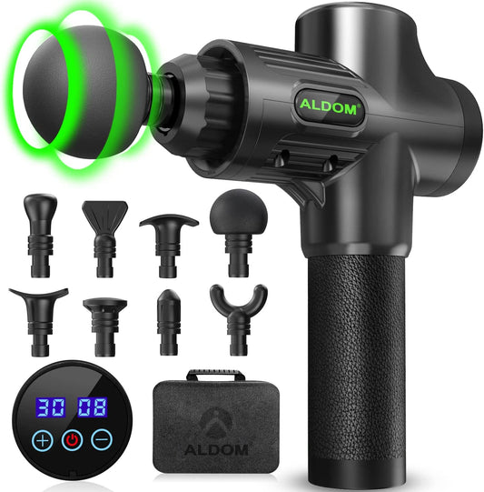 Muscle Massage Gun,ALDOM Massager Gun Deep Tissue 30 Adjustable Speeds&8 Heads,4800rpm Powerful USB-C Large Capacity Rechargeable Portable Percussion Massager for Body Pain Recovery
