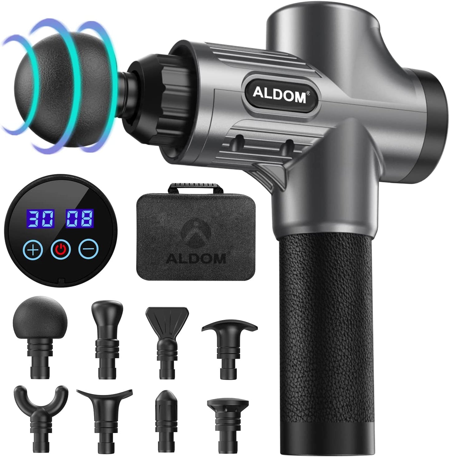 Massage Gun Deep Tissue Handheld Electric Muscle Massager Body Massagers Massage Device Muscle Massage Gun Massager Gun for Athletes Body Shoulder Leg Back Pain Relief&Relax Quiet 30 Speeds with 8 Massage Heads
