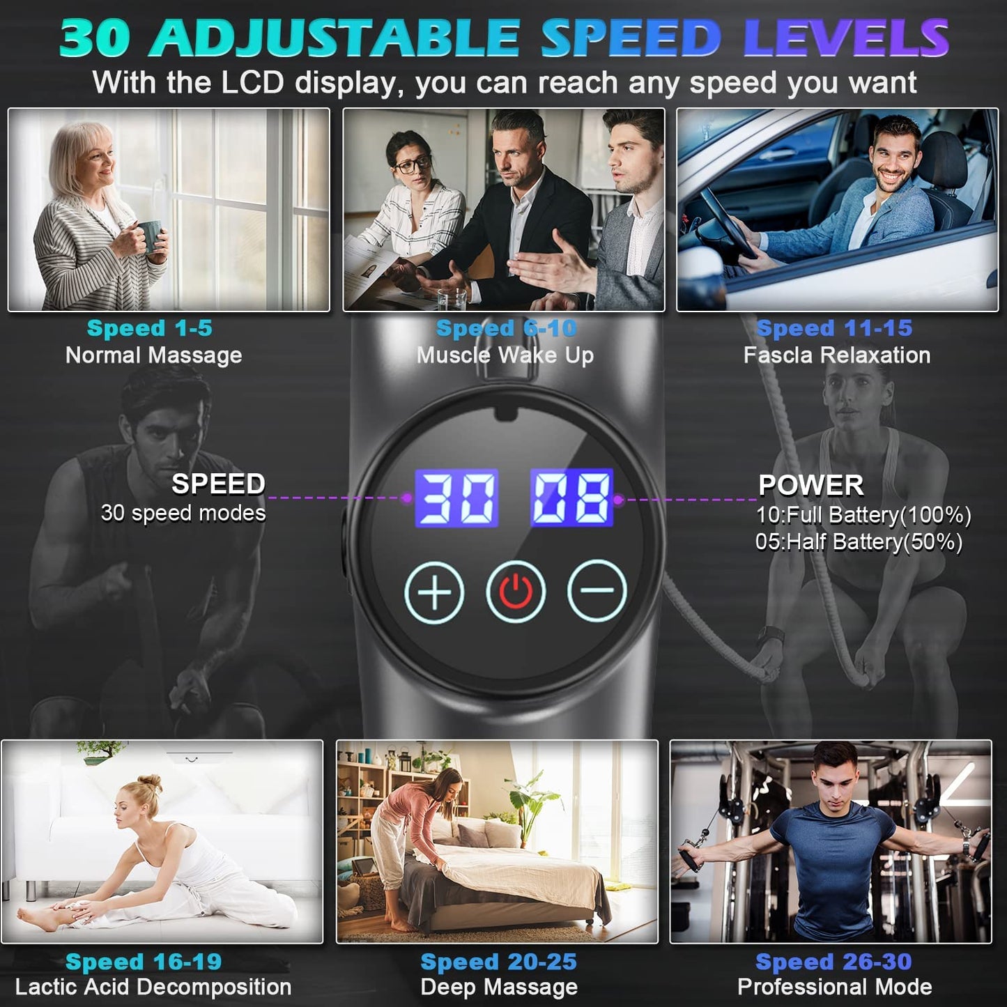 Massage Gun Deep Tissue Handheld Electric Muscle Massager Body Massagers Massage Device Muscle Massage Gun Massager Gun for Athletes Body Shoulder Leg Back Pain Relief&Relax Quiet 30 Speeds with 8 Massage Heads