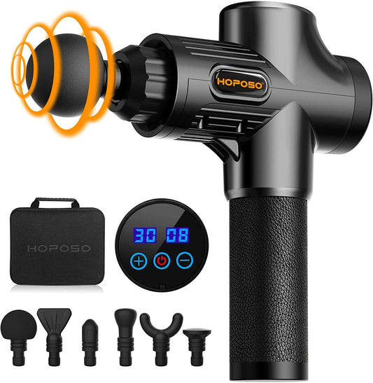 Pistola de Masaje Muscular, Eléctrica Masajeador de Músculos de Tejido Profundo Hasta 4800 RPM, 30 Velocidades, 8 Cabezales de Masaje, Pantalla LCD Táctil, Carga Tipo-C(Negro)