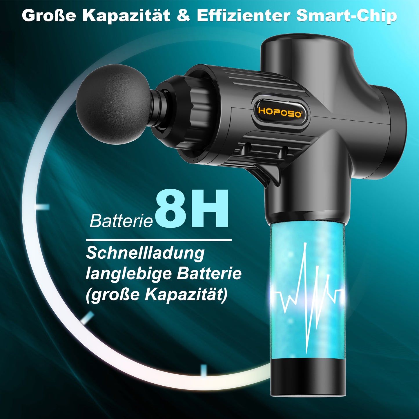 Pistola de Masaje Muscular, Eléctrica Masajeador de Músculos de Tejido Profundo Hasta 4800 RPM, 30 Velocidades, 8 Cabezales de Masaje, Pantalla LCD Táctil, Carga Tipo-C(Negro)