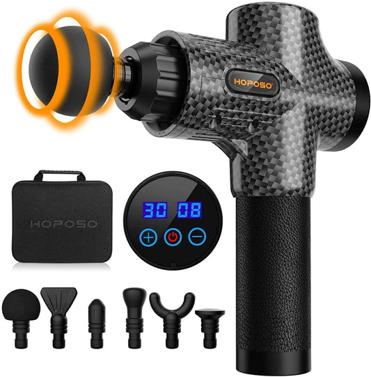 Pistola de masaje, dispositivo de masaje muscular, pistola de masaje eléctrica, pistola de masaje con 30 velocidades, 6 cabezales de masaje, pantalla táctil LCD