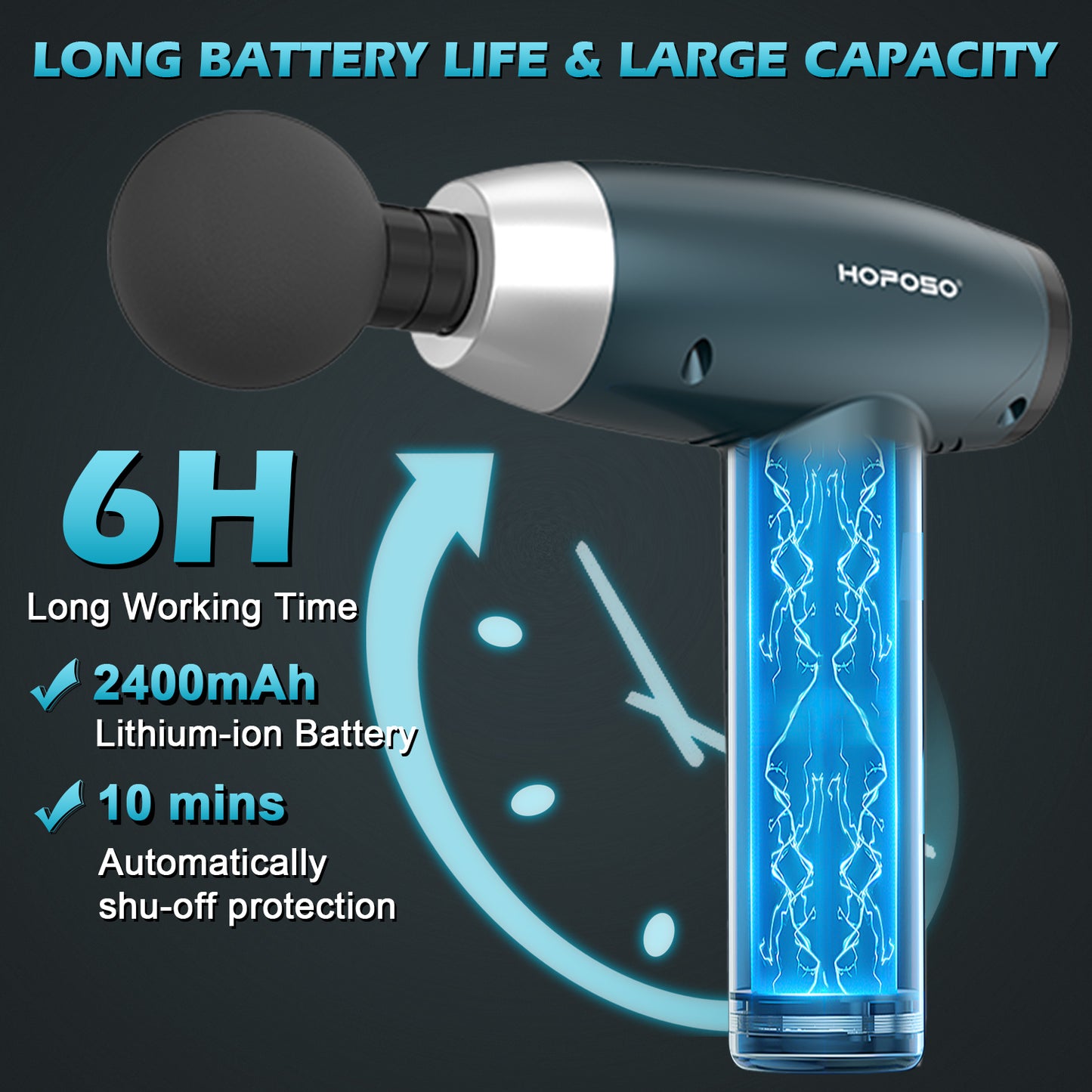 Pistola de Masaje Muscular, Eléctrica Masajeador de Músculos de Tejido Profundo con 30 Velocidades, 6 Cabezales de Masaje Massage Gun(Azul)