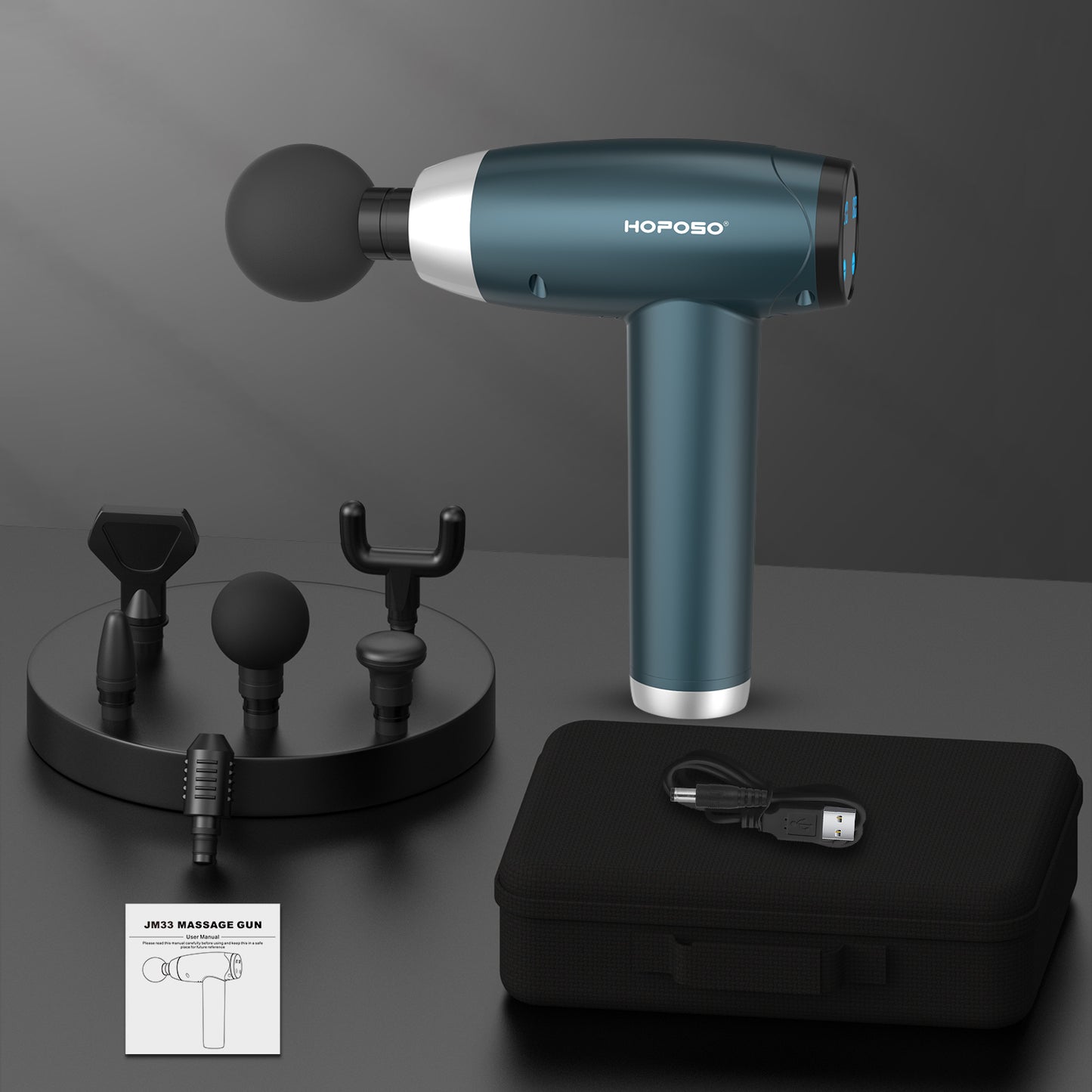 Pistola de Masaje Muscular, Eléctrica Masajeador de Músculos de Tejido Profundo con 30 Velocidades, 6 Cabezales de Masaje Massage Gun(Azul)