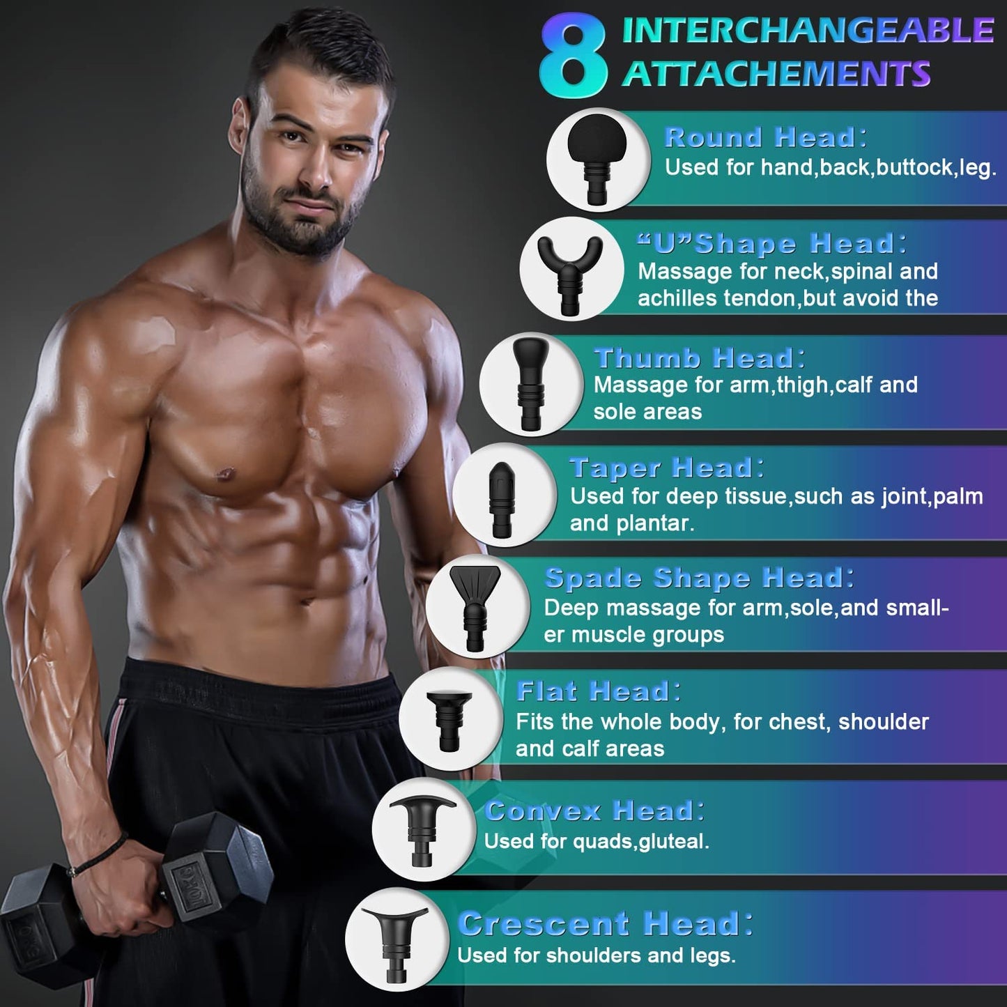 Massage Gun Deep Tissue Handheld Electric Muscle Massager Body Massagers Massage Device Muscle Massage Gun Massager Gun for Athletes Body Shoulder Leg Back Pain Relief&Relax Quiet 30 Speeds with 8 Massage Heads