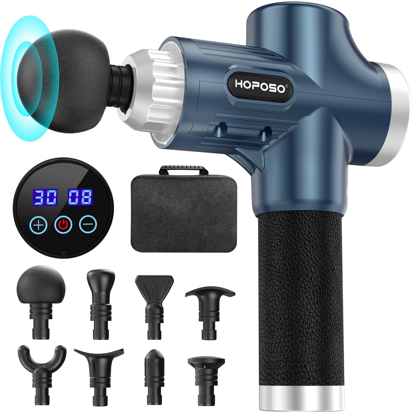 Massage Gun, HOPOSO Deep Tissue Muscle Massager 30 Speeds 4800RPM, Professional Electric Massager with 8 Massage Heads, Large Capacity USB C Charging Massage Gun Sports Massager Gifts for Men Women