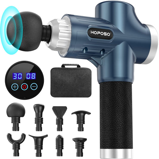 Massage Gun, HOPOSO Deep Tissue Muscle Massager 30 Speeds 4800RPM, Professional Electric Massager with 8 Massage Heads, Large Capacity USB C Charging Massage Gun Sports Massager Gifts for Men Women