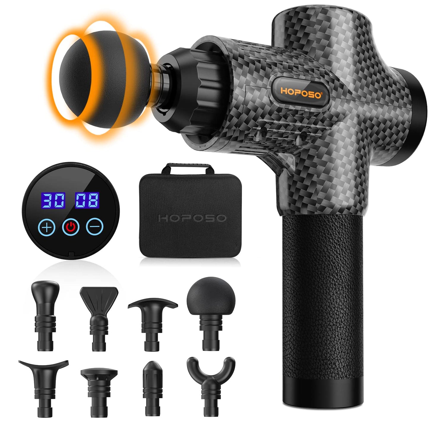 Massage Gun, HOPOSO Massage Gun Deep Tissue Muscle Massager, Professional Handheld Muscle Massage Gun Percussion Muscle Gun for Muscle Recovery with 8 Massage Heads 30 Speed Gifts for Men Women