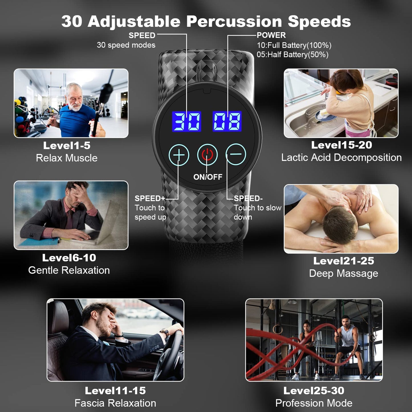 Massage Gun, HOPOSO Massage Gun Deep Tissue Muscle Massager, Professional Handheld Muscle Massage Gun Percussion Muscle Gun for Muscle Recovery with 8 Massage Heads 30 Speed Gifts for Men Women